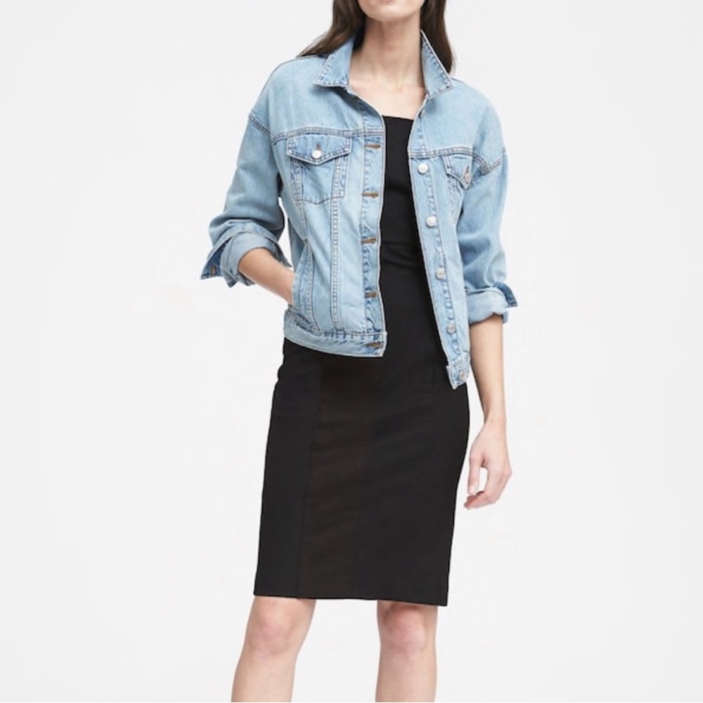 Banana Republic Solid Black Square Neck Sheath Dr… - image 1